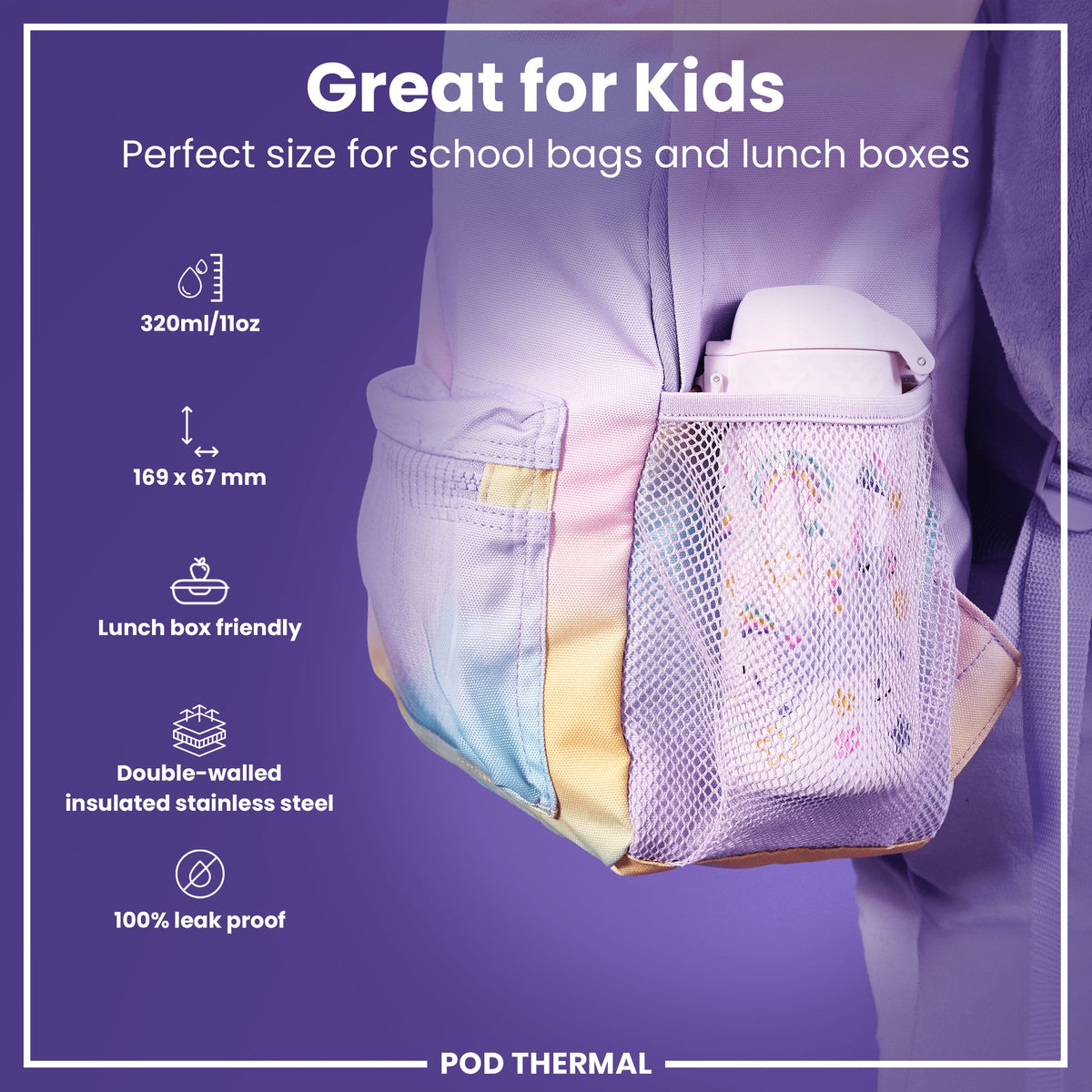 Leak Proof Thermal Steel Water Bottle, Insulated Steel, Unicorns, 320ml (11oz)
