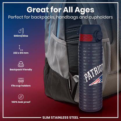 Leak Proof NFL Water Bottle, Stainless Steel, New England Patriots, 600ml (20oz)