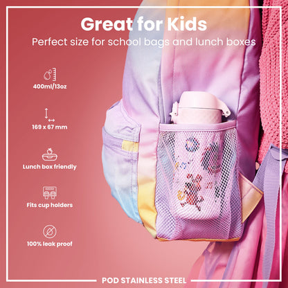 Leak Proof Kids Water Bottle, Stainless Steel, Animal Band, 400ml (13oz)