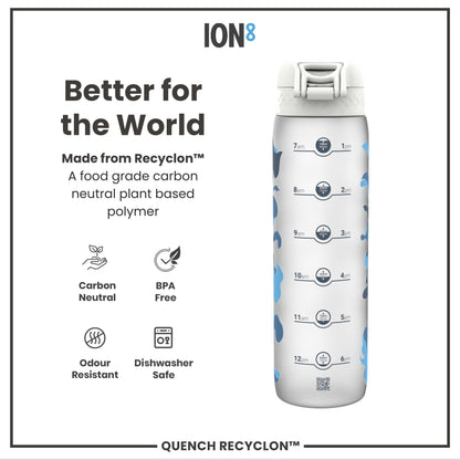 Leak Proof 1 Litre Water Bottle with Times to Drink, Recyclon, Camouflage, 1L