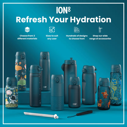 Leak Proof Slim Water Bottle, Stainless Steel, Whales, 600ml (20oz)