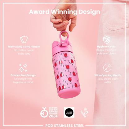 Leak Proof Kids Water Bottle, Stainless Steel, Ladybugs, 400ml (13oz)