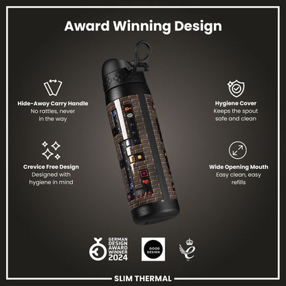 Leak Proof Slim Thermal Water Bottle, Insulated Steel, Gamer, 500ml (17oz)
