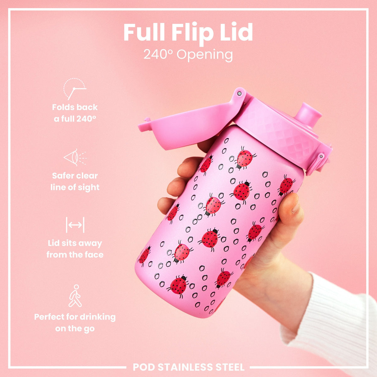 Leak Proof Thermal Steel Water Bottle, Insulated, Ladybugs, 320ml (11oz)