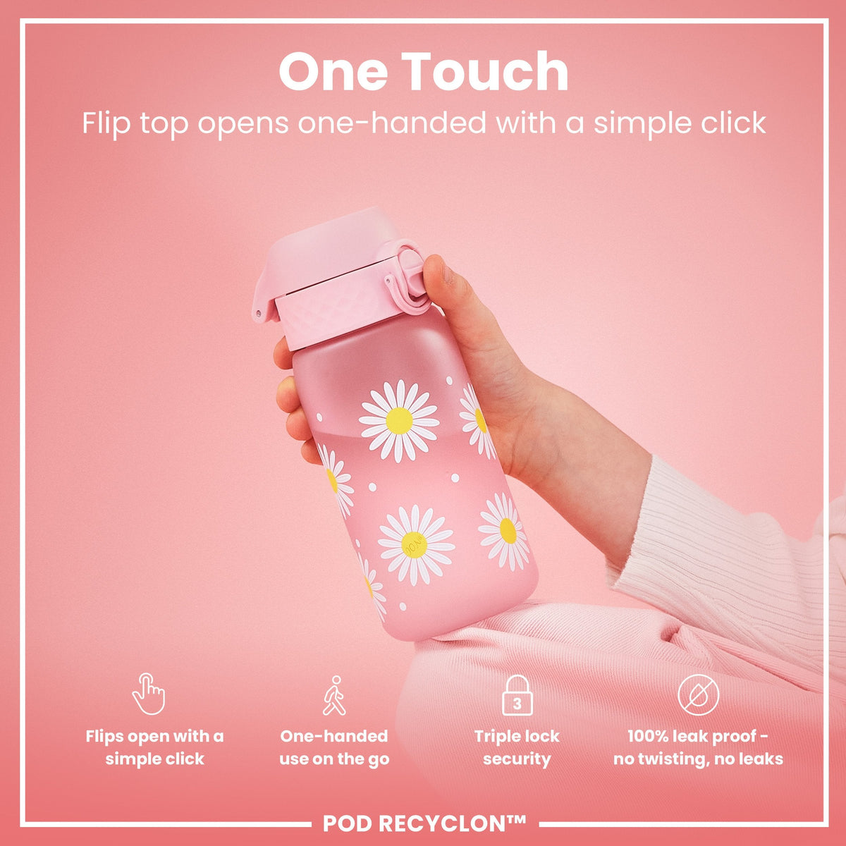 Leak Proof Kids Water Bottle, Recyclon, Daisies, 350ml (12oz)