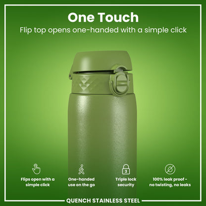 Leak Proof 1 Litre Water Bottle, Stainless Steel, Khaki Green, 1L