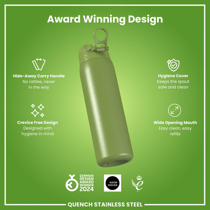 Leak Proof 1 Litre Water Bottle, Stainless Steel, Khaki Green, 1L
