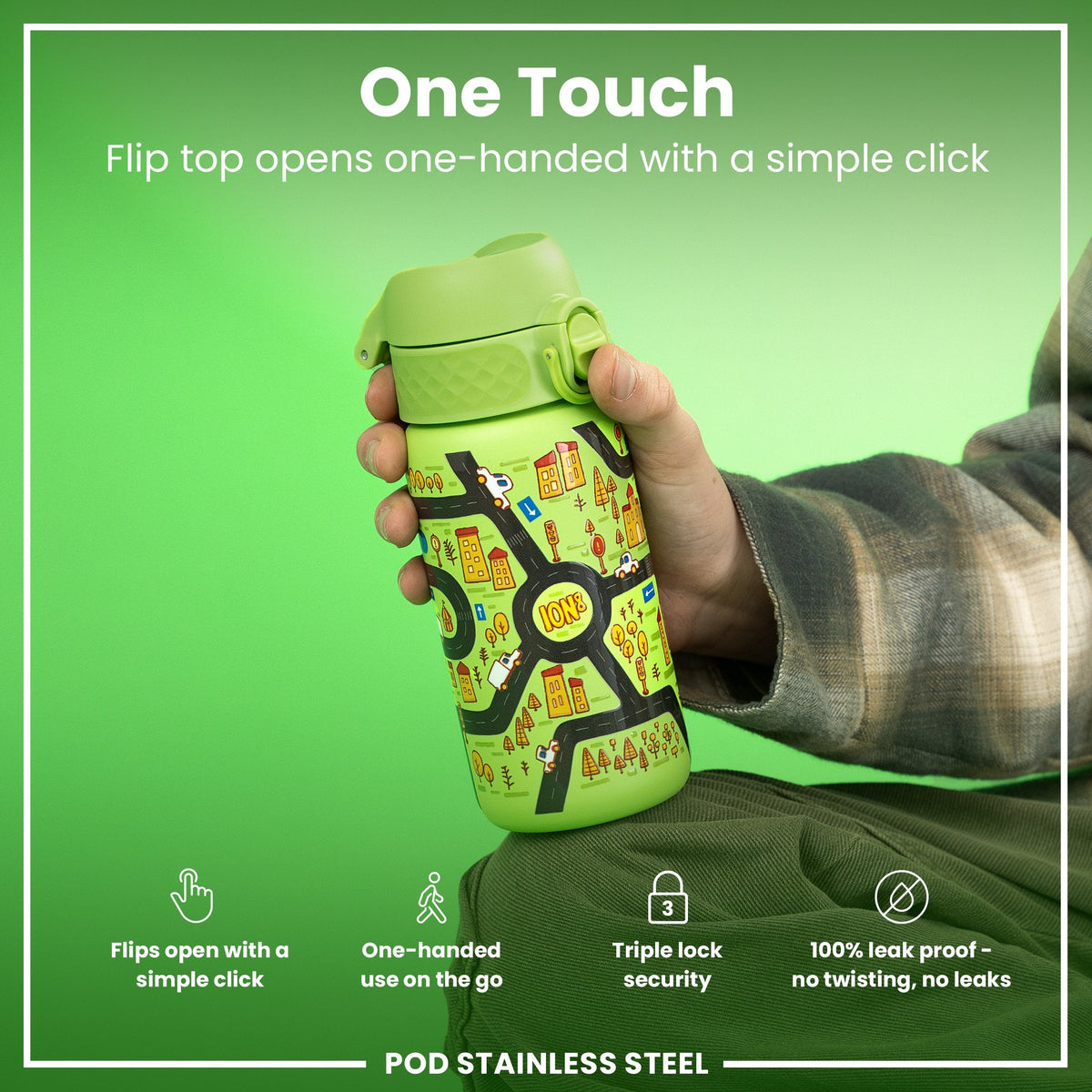 Leak Proof Water Bottle, Stainless Steel, Cars, 400ml (13oz)