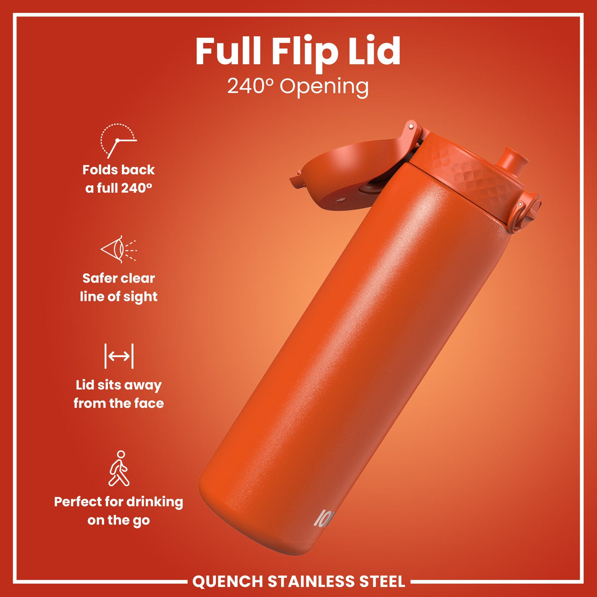 Leak Proof 1 Litre Water Bottle, Stainless Steel, Hearty Orange, 1L