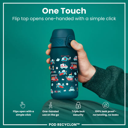 Leak Proof Kids Water Bottle, Recyclon, Rescue Vehicles, 350ml (12oz)