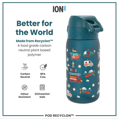 Leak Proof Kids Water Bottle, Recyclon, Rescue Vehicles, 350ml (12oz)