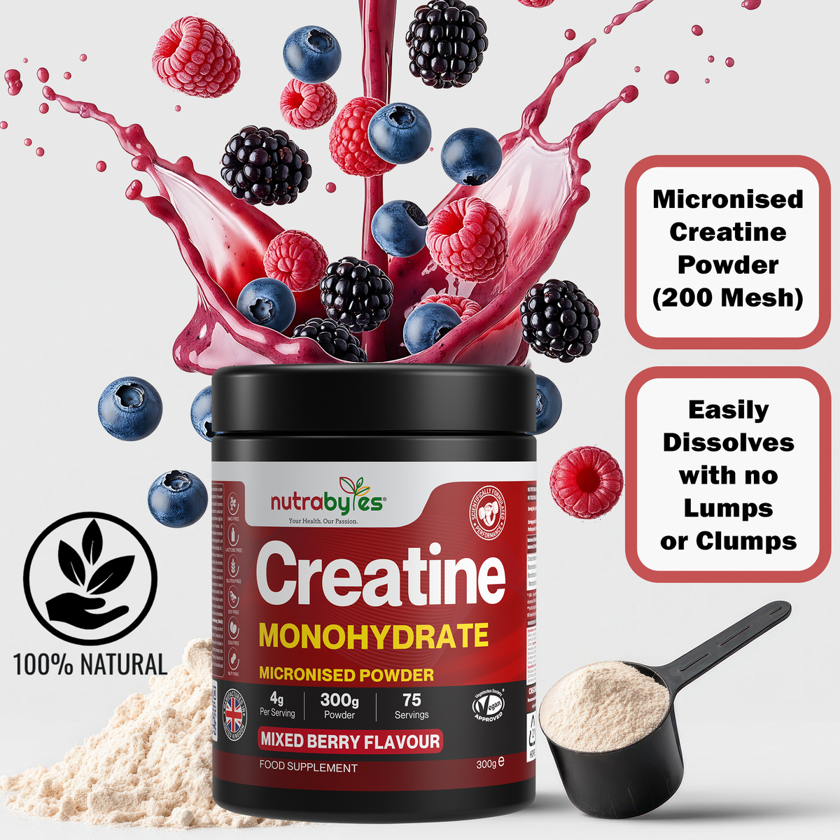 Flavoured Creatine Monohydrate, 300g Mixed Berry