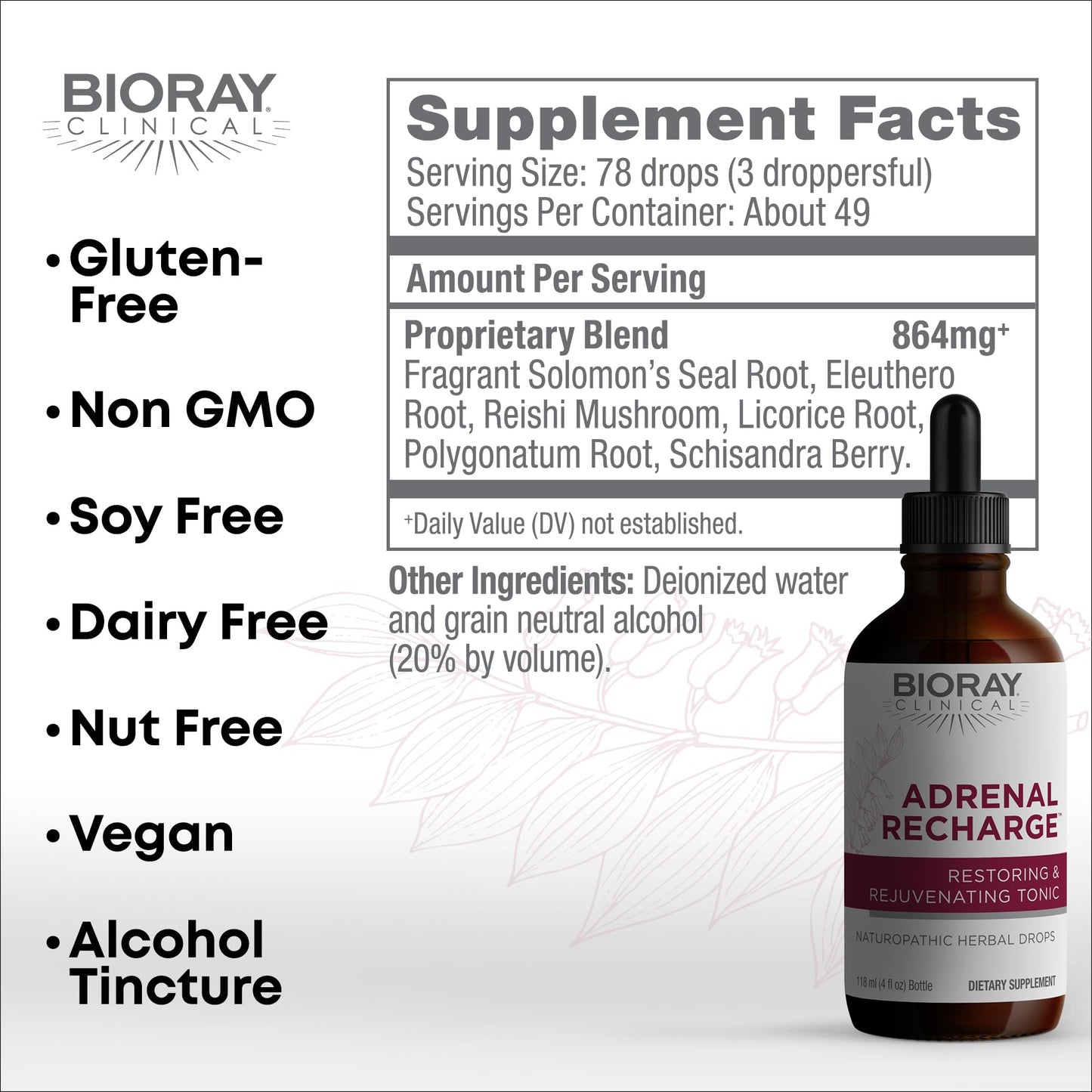 BIORAY Adrenal Recharge - 4 fl oz Tincture | Restoring & Rejuvenating, Non-GMO, Vegan, Gluten Free