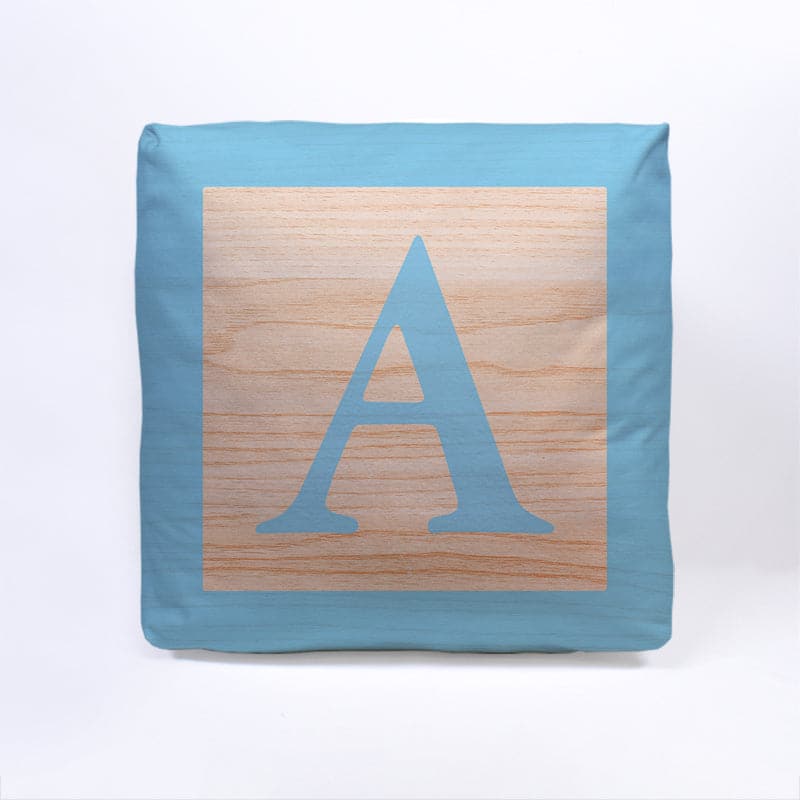 Blue Initial Baby Block Cube Cushion - 10"