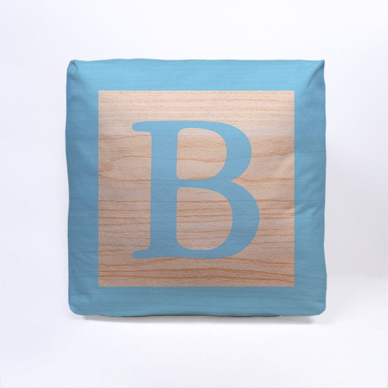 Blue Initial Baby Block Cube Cushion - 10"