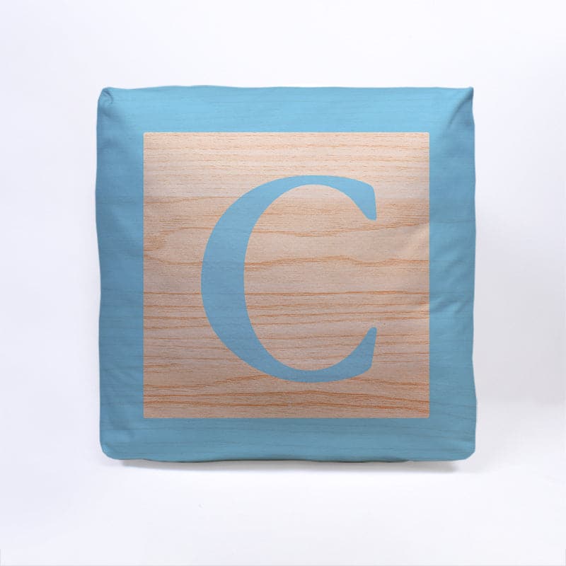 Blue Initial Baby Block Cube Cushion - 10"
