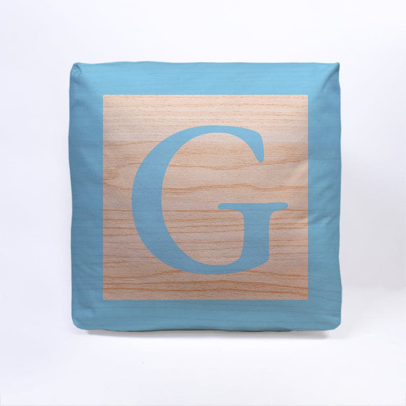 Blue Initial Baby Block Cube Cushion - 10"