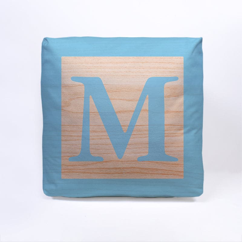 Blue Initial Baby Block Cube Cushion - 10"