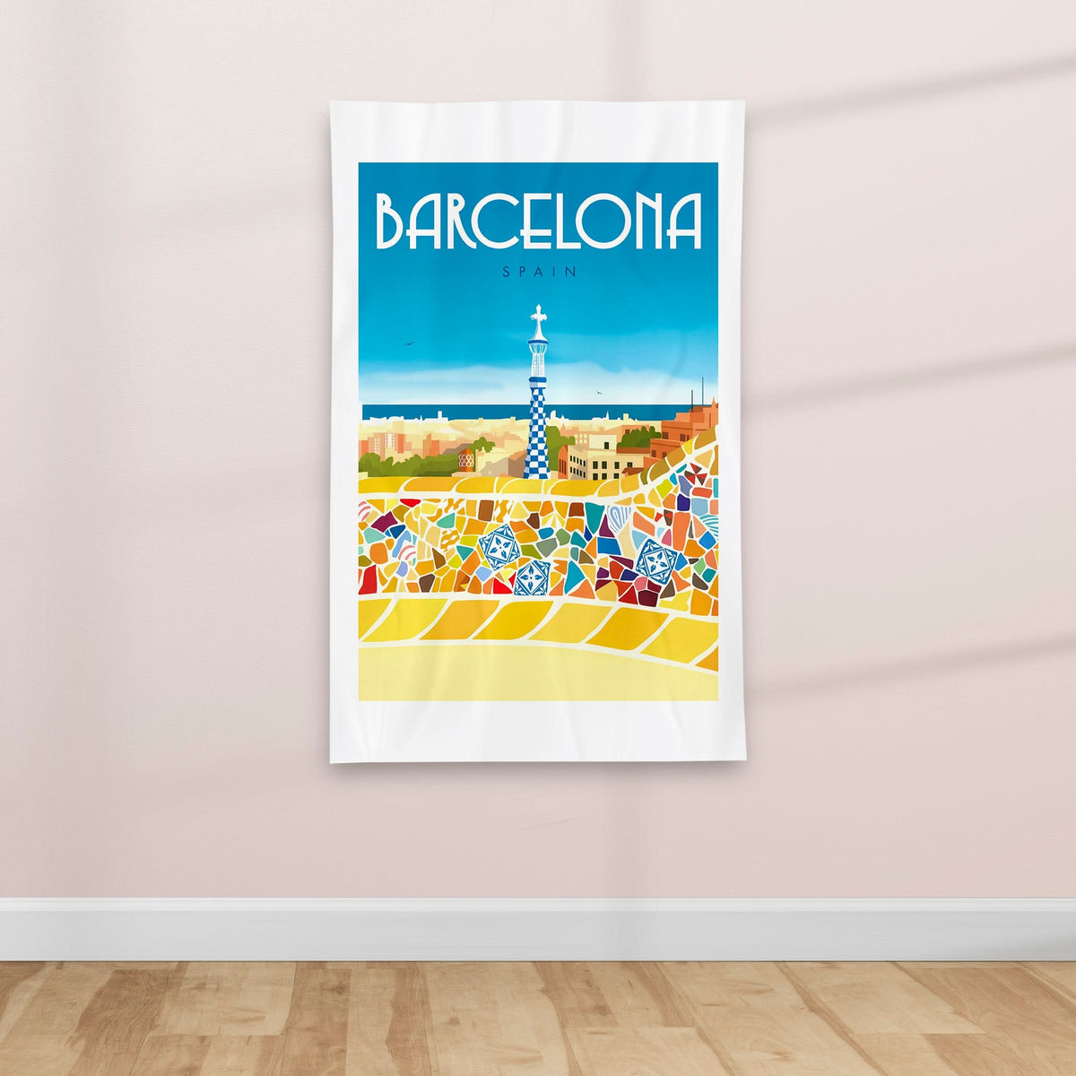Barcelona Spain - Vintage Travel poster - Textile Poster