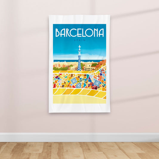 Barcelona Spain - Vintage Travel poster - Textile Poster