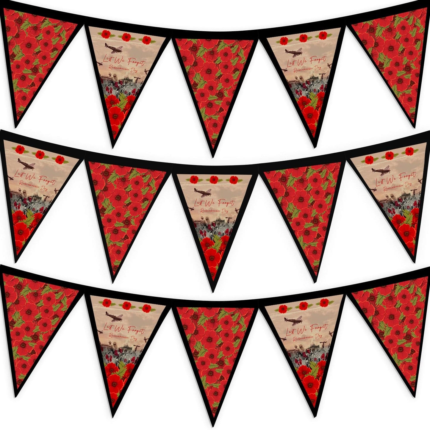 Remembrance Day - War Scene - 3m Fabric Bunting With 15 Individual Triangles