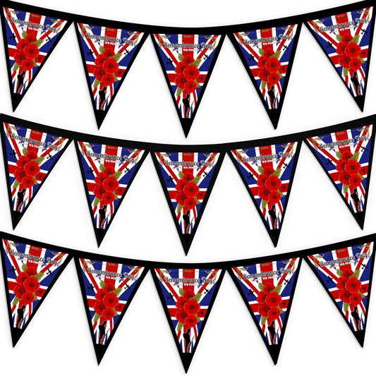 Remembrance Day - Gold Flag Edge - 3m Fabric Bunting With 15 Individual Triangles