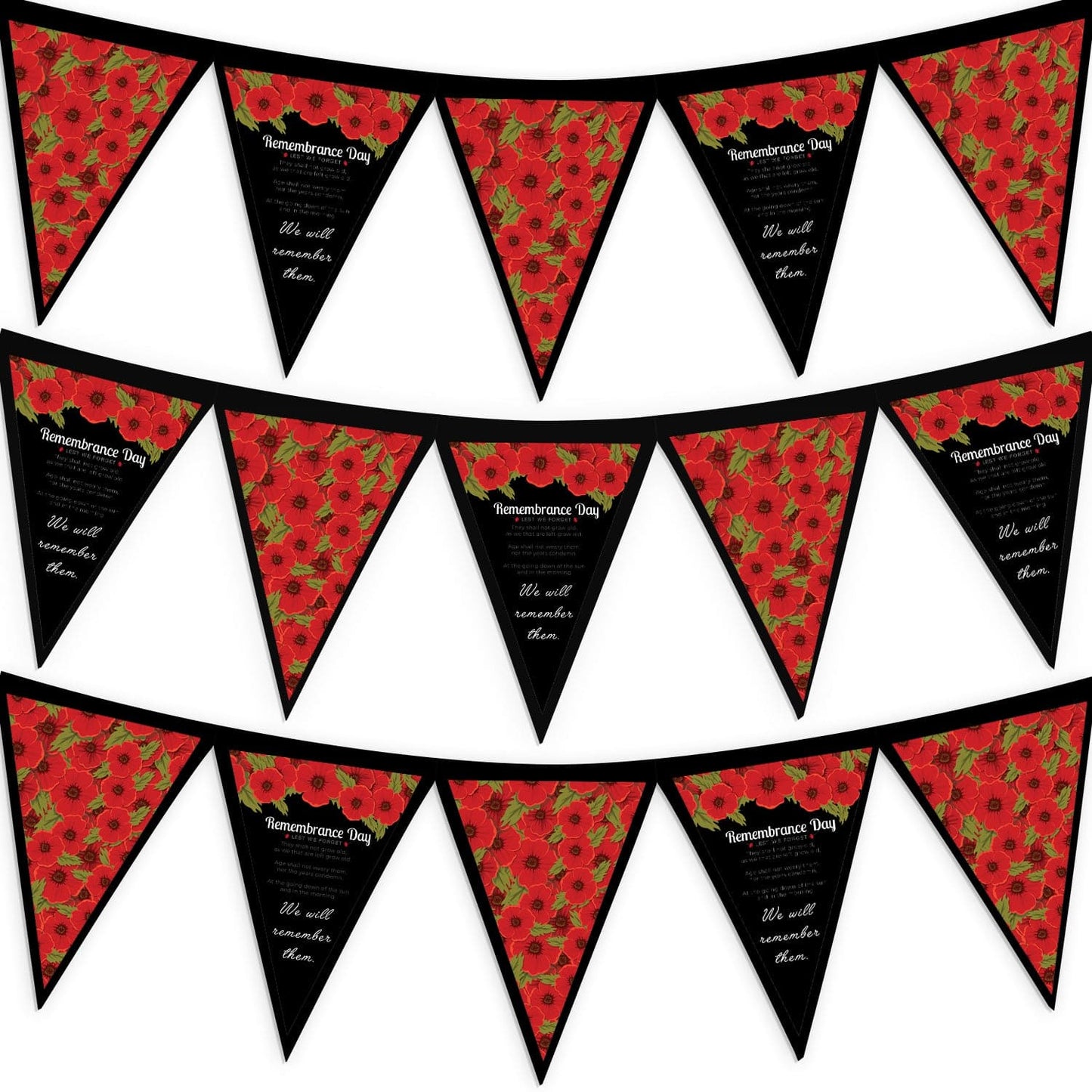 Remembrance Day Poem - 3m Fabric Bunting With 15 Individual Triangles
