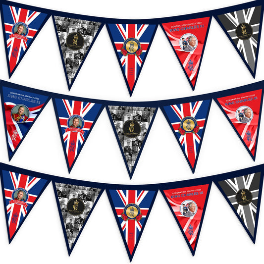 King Charles Coronation - 3m Fabric Bunting With 15 Individual Triangles