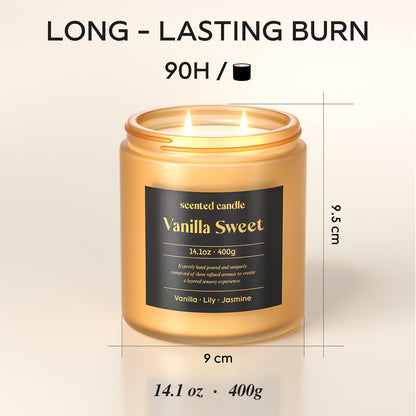 CHILLFLAME Vanilla Candle 14.1 oz - 2-Wick Scented (Vanilla, Lily, Jasmine)