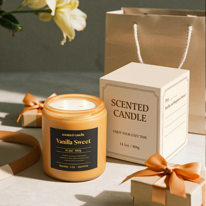 CHILLFLAME Vanilla Candle 14.1 oz - 2-Wick Scented (Vanilla, Lily, Jasmine)