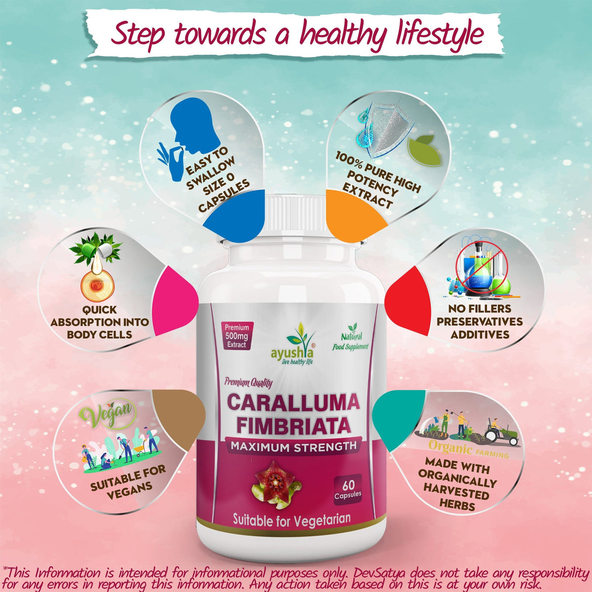 Ayushya Caralluma Fimbriata Capsules (Famine Food) Appetite Balance Support - Vegan, Gluten Free, Non-GMO, 60 Capsules