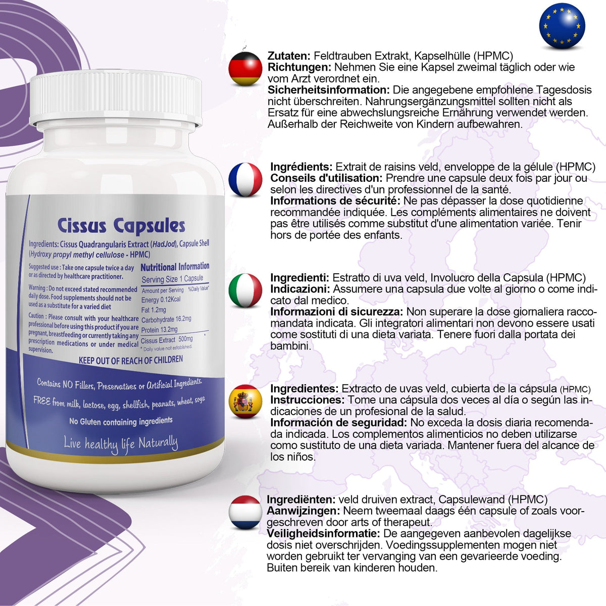 Ayushya Cissus Quadrangularis Capsules (Hadjod, Bone Setter) Joint & Bone Support - Vegan, Gluten Free, Non-GMO, 60 Capsules
