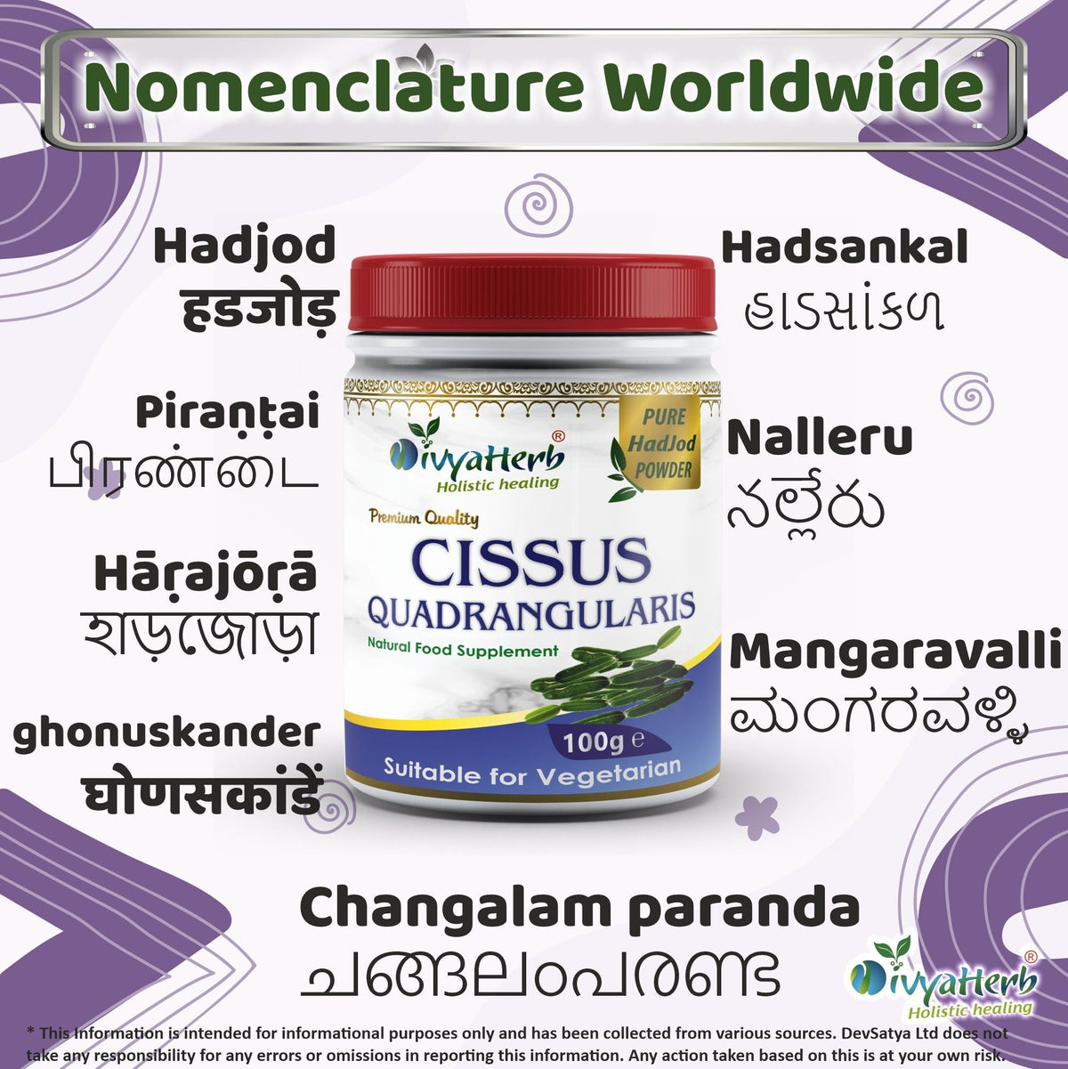 DivyaHerb Cissus Quadrangularis Powder 100 gram - Joint & Mobility Support