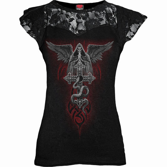 THE DEAD - Lace Layered Cap Sleeve Top Black
