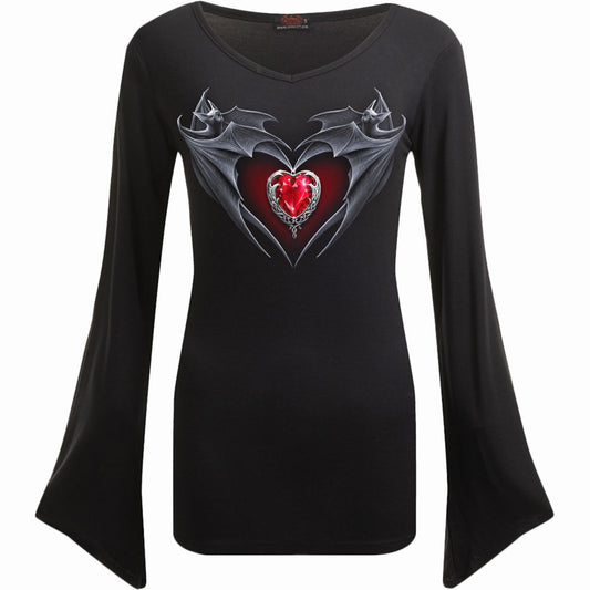BAT'S HEART - V Neck Goth Sleeve Top Black
