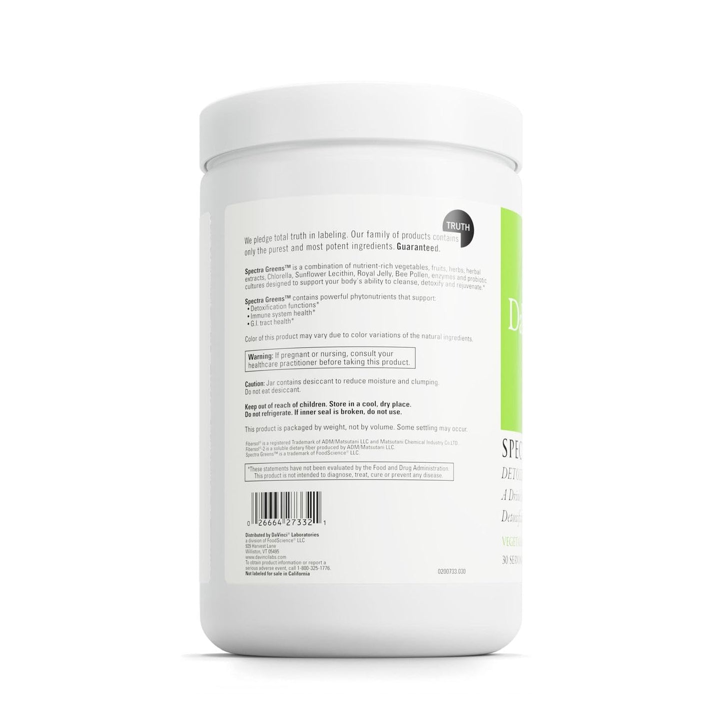 DAVINCI Labs Spectra Greens Detoxifier – Probiotic Supplement for Digestive, Immune & Heart Health | 30 Servings (356.25 g)
