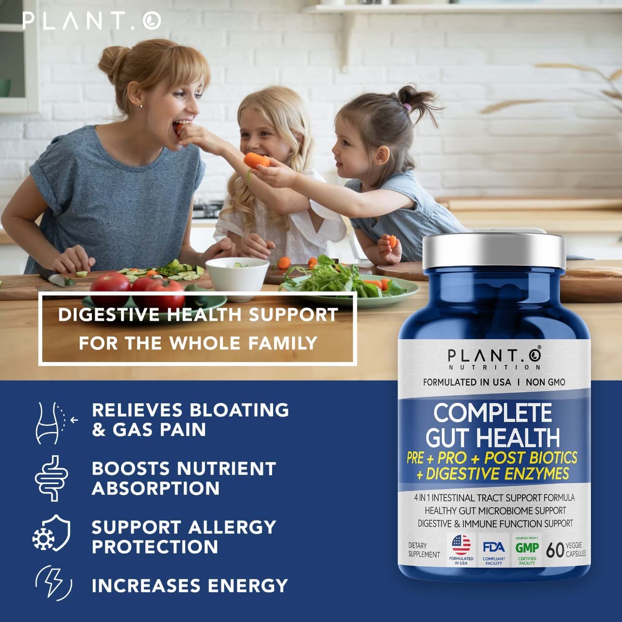 4-in-1 Prebiotic Probiotic & Postbiotic Gut Health - 60 Capsules (Women & Men)