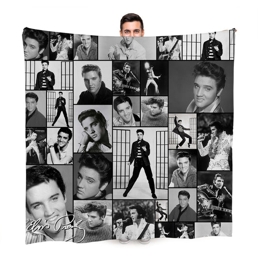 Elvis Montage Celebrity Fleece Throw - 2 Variant Colours - Large Size 150cm x 150cm