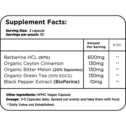 Berberine HCL 97% With Ceylon Cinnamon & Bitter Melon
