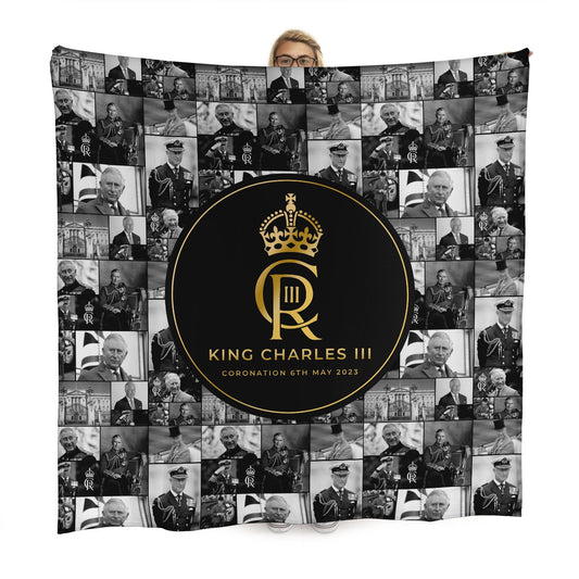 King Charles Coronation - B&W Collage - 150 x 150cm Fleece Blanket