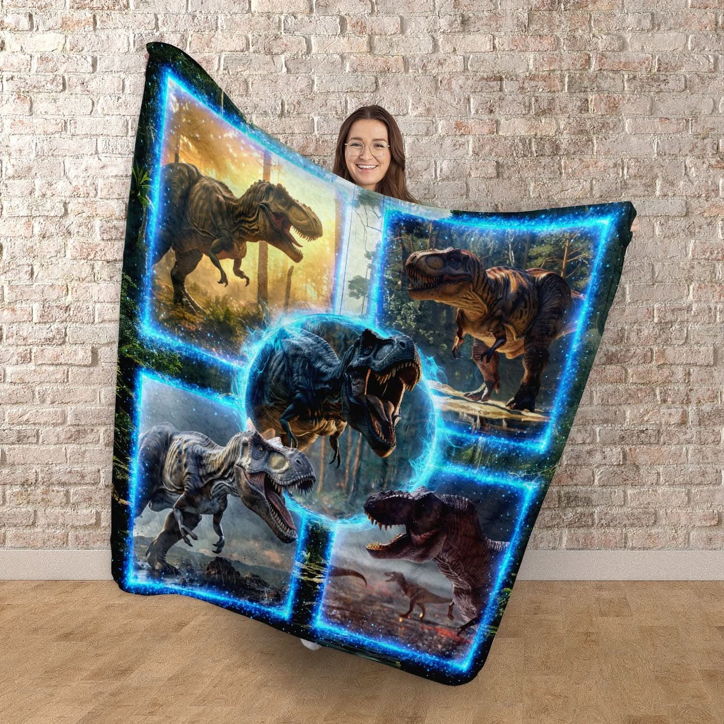 3D Dinosaur Collage - Fleece Blanket  150cm X 150cm or 75cm x75cm