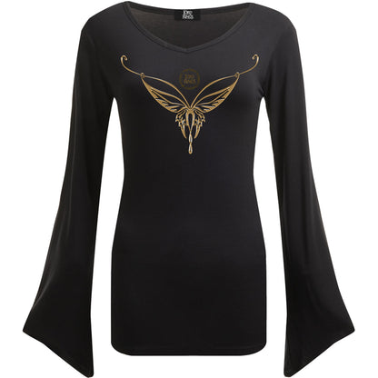 LOTR - ELVEN NECKLACE - V Neck Goth Sleeve Top Black