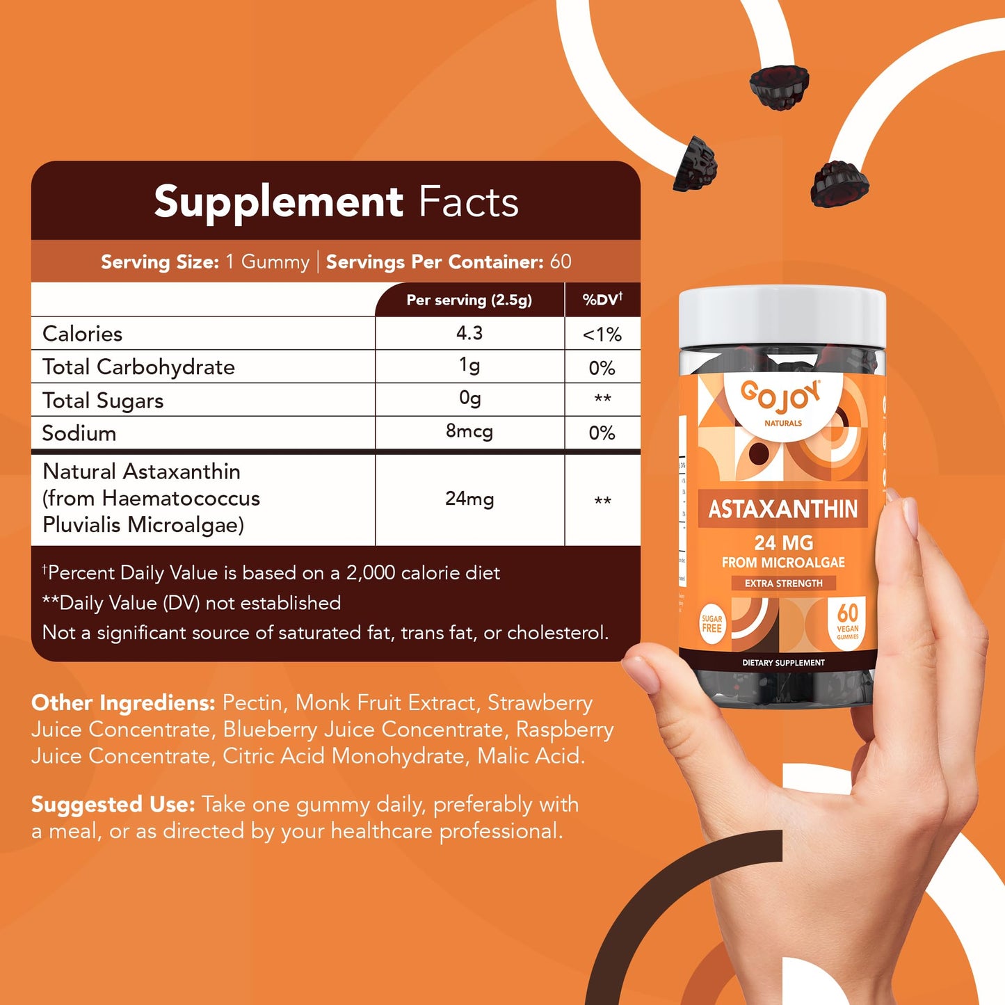 GOJOY NATURALS Astaxanthin Gummies 24mg – 2 Month Supply, Vegan & Non-GMO