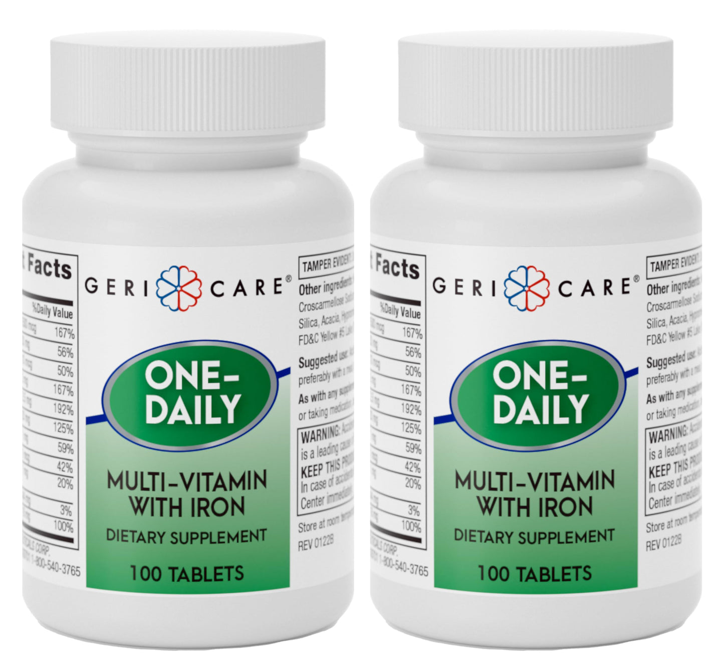 GeriCare One-Daily Multi-Vitamin with Iron – 100 Count (Pack of 2) | Daily Nutritional Support