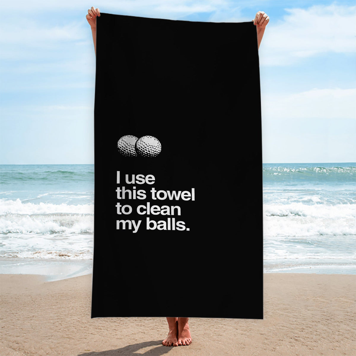 I Use This Towel To Clean My Balls - Funny Golf-Themed Beach Towel - 150cm x 75cm
