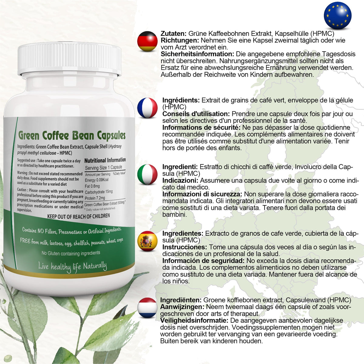 Ayushya Green Coffee Bean Capsules Energy & Antioxidant Support - Vegan, Gluten Free, Non-GMO, 60 Capsules