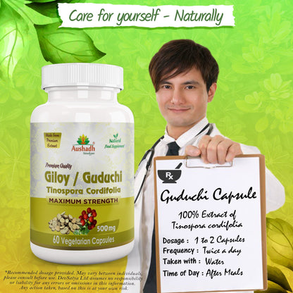 Aushadh Guduchi with Amla Capsules (Giloy, Tinospora Cordifolia) Immune Wellness & Antioxidant Support - Vegan, Gluten Free, Non-GMO, 60 Capsules