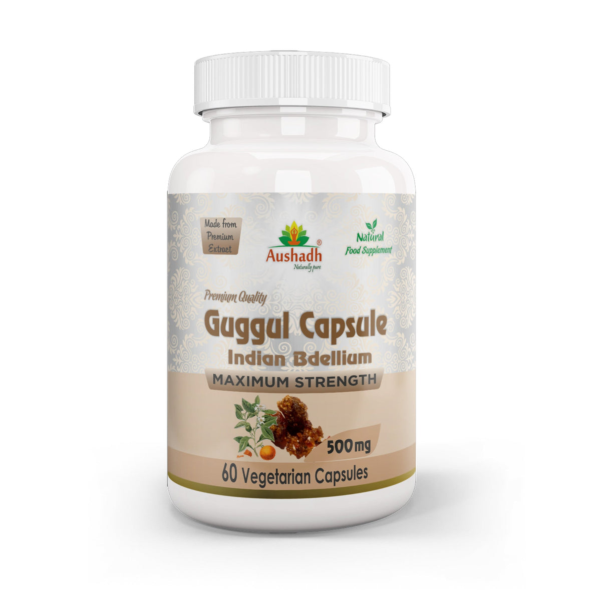 Aushadh Guggul Capsules (Mukul Myrrh) Joint Comfort & Heart Wellness Support - Vegan, Gluten Free, Non-GMO, 60 Capsules