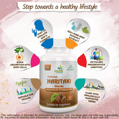 Ayushya Haritaki Capsules (Harde, Chebulic Myrobalan) Digestive Regularity Support - Vegan, Gluten Free, Non-GMO, 60 Capsules