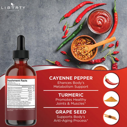Cayenne Pepper Liquid Drops with Hawthorn Berry, D3 K2, Beet Root, Cinnamon & Turmeric - 2oz